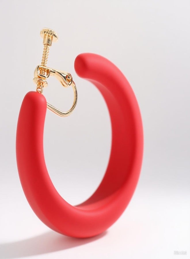 ZENCHEER Chunky Clip on Hoop Earrings for Women, Detachable Statement Non Pierced Clips Vintage Retro Party Halloween Costumes Jewelry Gifts (Red) - Image 5